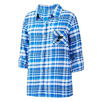 Women's Concepts Sport Blue St. Louis Blues Mainstay Flannel Full-Button Three-Quarter Sleeve Nightshirt