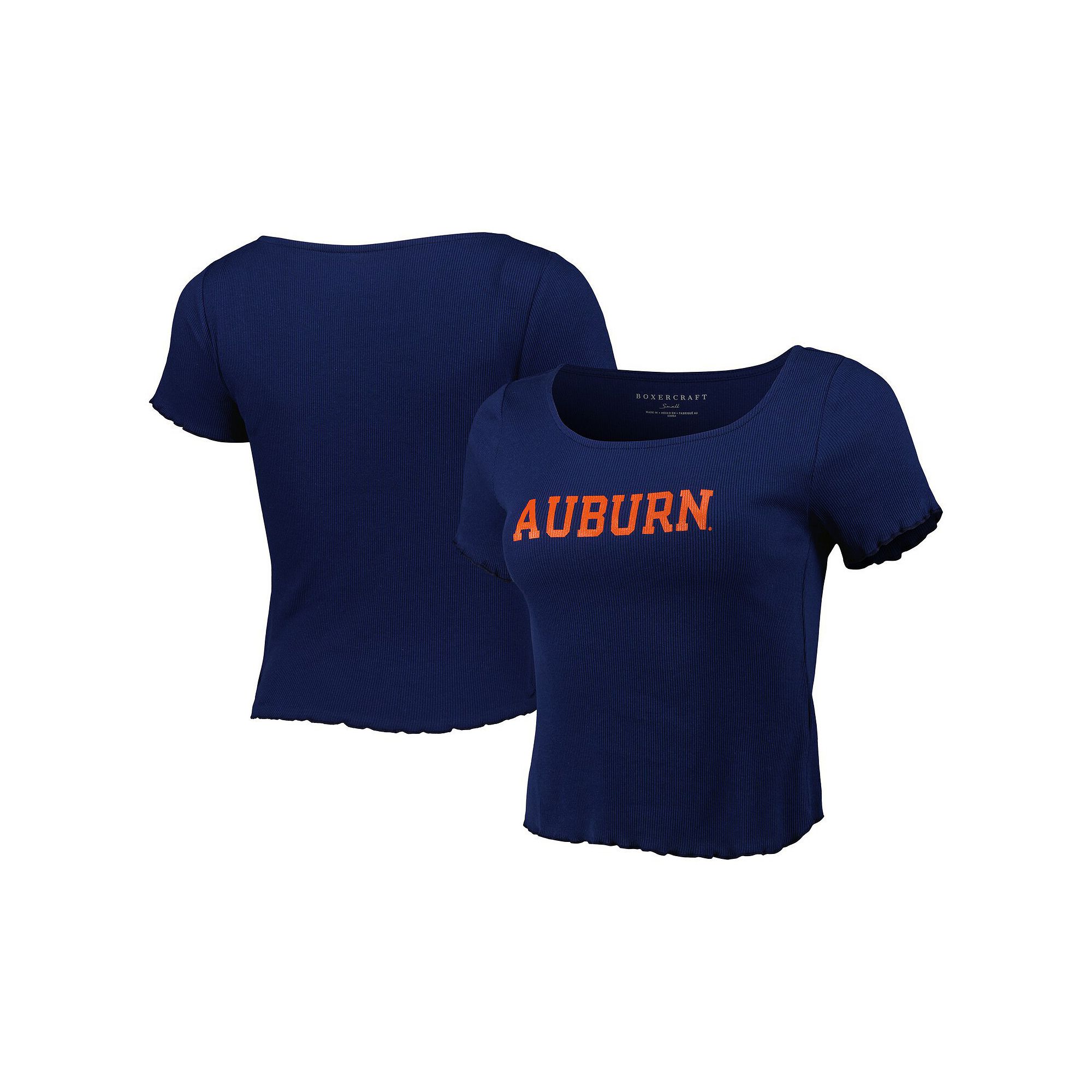 Womens Navy Auburn Tigers Baby Rib Lettuce-Edge Trim T-Shirt, Size: Medium