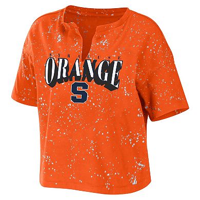 Women's WEAR by Erin Andrews Orange Syracuse Orange Bleach Wash Splatter Cropped Notch Neck T-Shirt