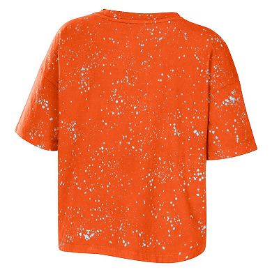 Women's WEAR by Erin Andrews Orange Syracuse Orange Bleach Wash Splatter Cropped Notch Neck T-Shirt
