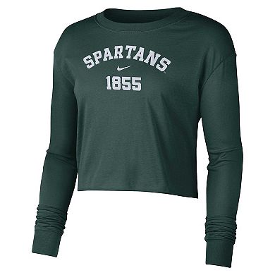 Women's Nike Green Michigan State Spartans Est. Cropped Long Sleeve T-Shirt