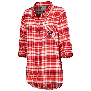 Women's Concepts Sport Red Washington Capitals Mainstay Flannel Full-Button Long Sleeve Nightshirt