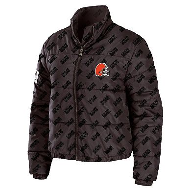 Women's WEAR by Erin Andrews Brown Cleveland Browns Puffer Full-Zip Cropped Jacket