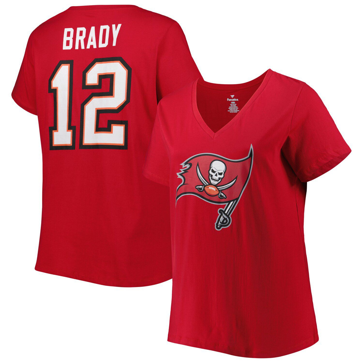 Fanatics Branded Women's Tom Brady Red Tampa Bay Buccaneers Plus Size Fair Catch Name & Number V-Neck T-Shirt