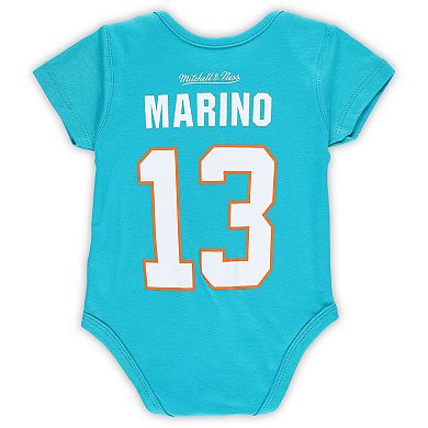 Infant Mitchell & Ness Dan Marino Aqua Miami Dolphins Mainliner Retired Player Name & Number Bodysuit