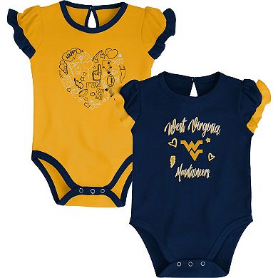 Girls Newborn & Infant Navy/Gold West Virginia Mountaineers Too Much Love Two-Piece Bodysuit Set