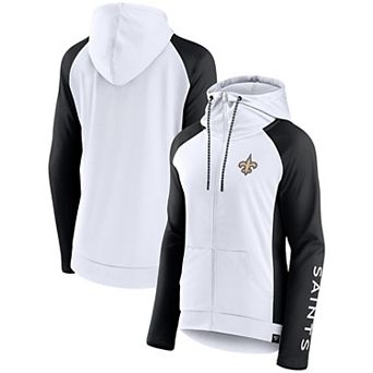 Women's Fanatics Branded White/Black New Orleans Saints End Around Raglan Full-Zip Hoodie