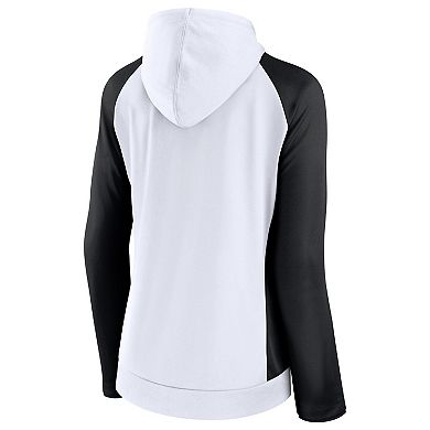 Women's Fanatics Branded White/Black New Orleans Saints End Around Raglan Full-Zip Hoodie