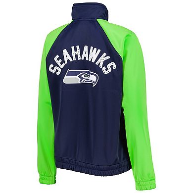 Women's G-III 4Her by Carl Banks College Navy/Neon Green Seattle Seahawks Confetti Raglan Full-Zip Track Jacket