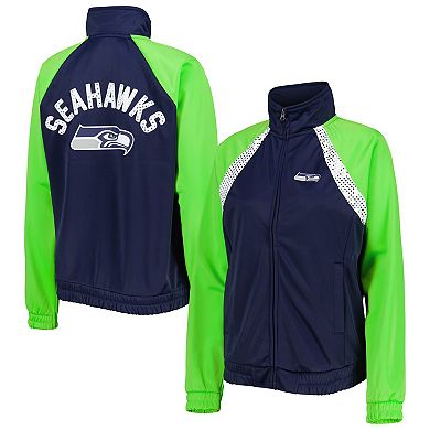 Women's G-III 4Her by Carl Banks College Navy/Neon Green Seattle Seahawks Confetti Raglan Full-Zip Track Jacket