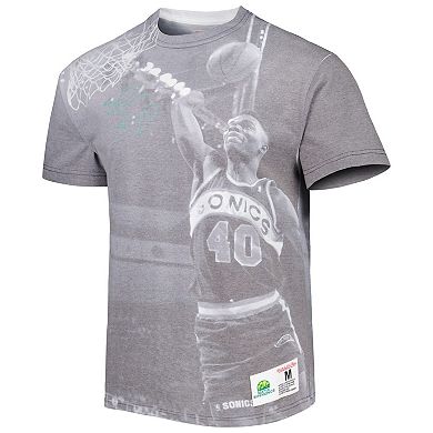 Men's Mitchell & Ness Shawn Kemp Gray Seattle SuperSonics Above The Rim Sublimated T-Shirt