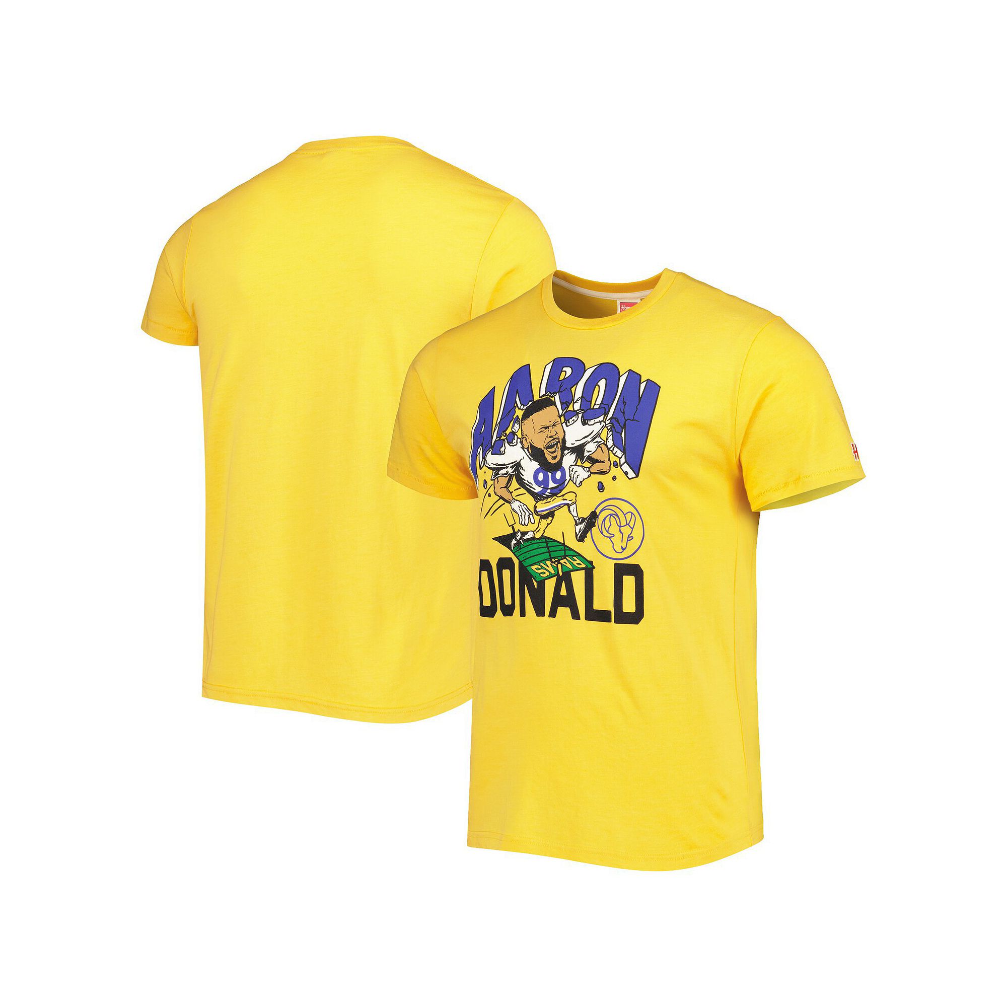 Mens Homage Aaron Donald Gold Los Angeles Rams Caricature Player Tri-Blend