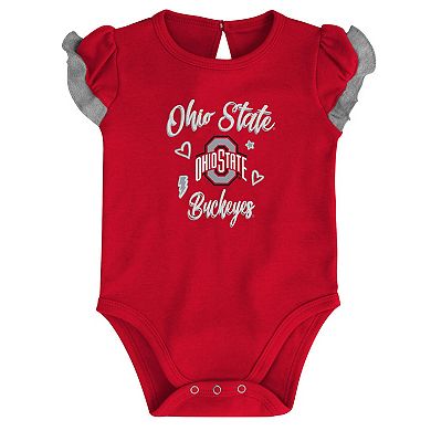 Girls Newborn & Infant Scarlet/Heather Gray Ohio State Buckeyes Too Much Love Two-Piece Bodysuit Set