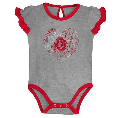 Girls Newborn & Infant Scarlet/Heather Gray Ohio State Buckeyes Too Much Love Two-Piece Bodysuit Set