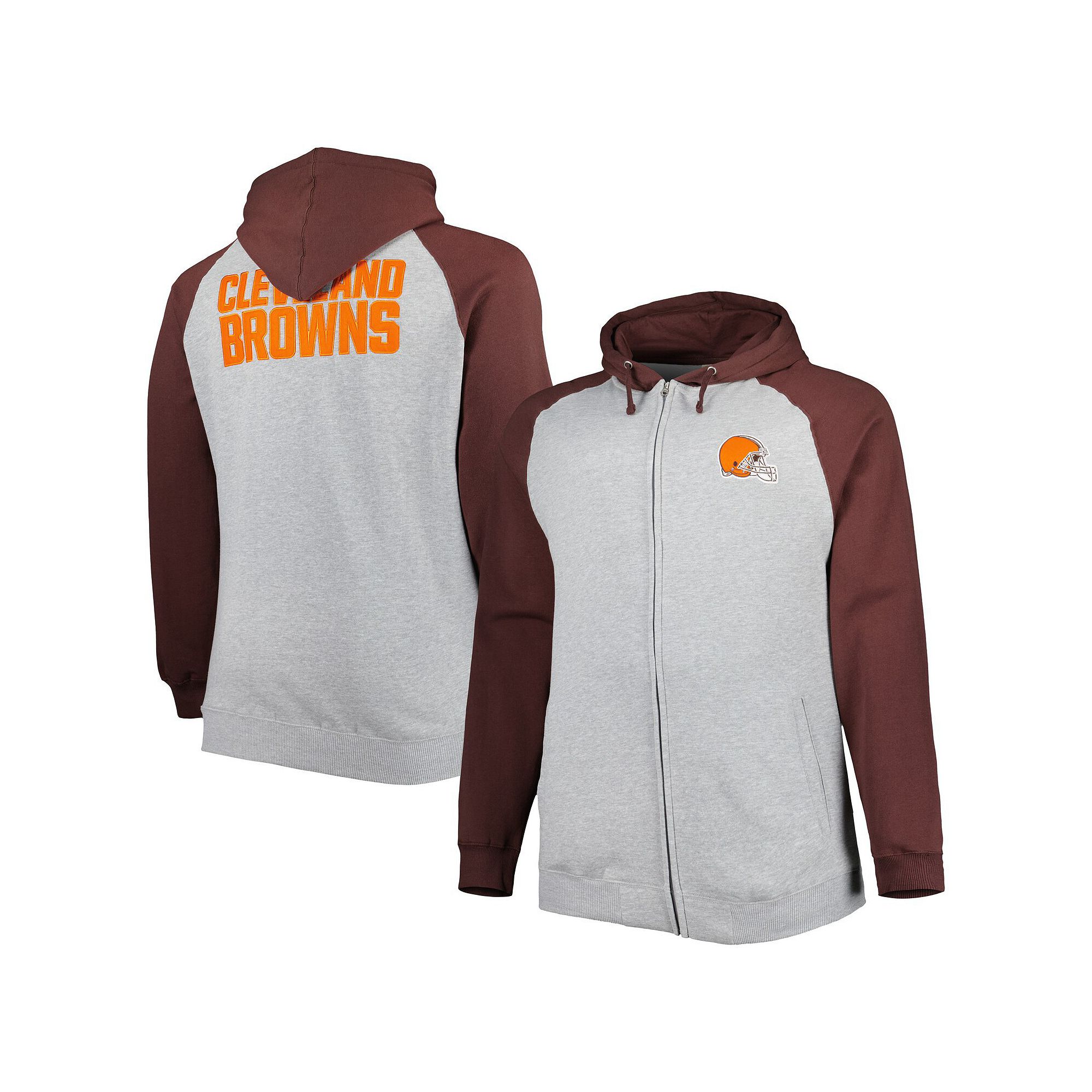 Mens Heather Gray Cleveland Browns Big & Tall Fleece Raglan Full-Zip Hoodi