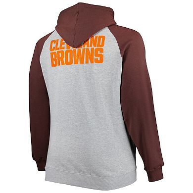 Men's Heather Gray Cleveland Browns Big & Tall Fleece Raglan Full-Zip Hoodie Jacket