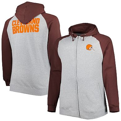 Men's Heather Gray Cleveland Browns Big & Tall Fleece Raglan Full-Zip Hoodie Jacket