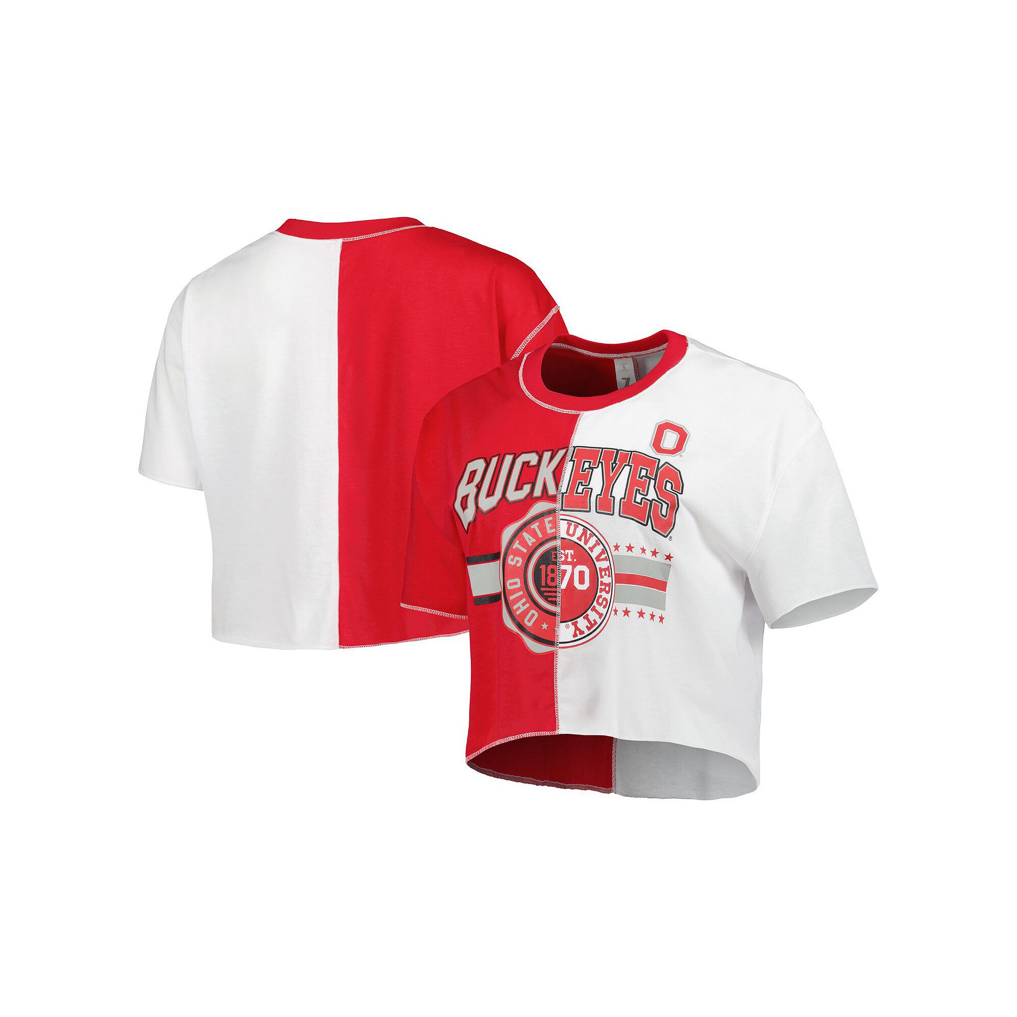 Womens ZooZatz Scarlet/White Ohio State Buckeyes Colorblock Cropped T-Shir