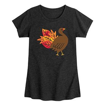 Girls 7-16 Leaf Turkey Thanksgiving Tee