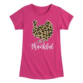 Girls 7-16 Thankful Leopard Turkey Tee