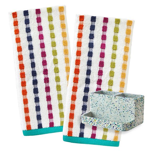 SKL Home Good Vibes Hand Towels & Speckled Terrazo Toothbrush Holder 3piece Set