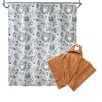 SKL Home Sketched Woodland Shower Curtain & Hooded Towel 2 pc Set