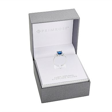 PRIMROSE Sterling Silver Simulated Sapphire & Cubic Zirconia Cushion Ring