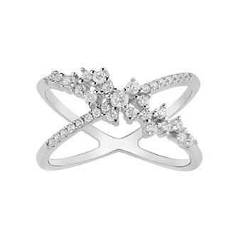 PRIMROSE Sterling Silver Cubic Zirconia Cluster Crossover Ring