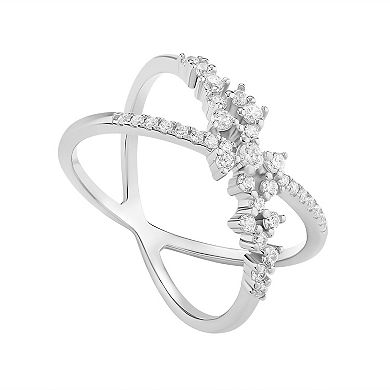 PRIMROSE Sterling Silver Cubic Zirconia Cluster Crossover Ring