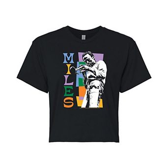 Juniors' Miles Davis Trumpet Pose Cropped Graphic Tee