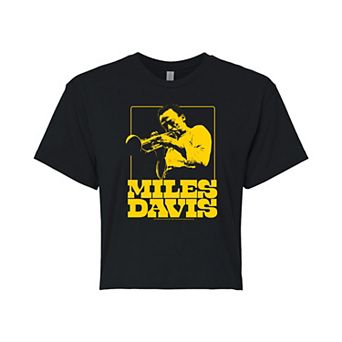 Juniors' Miles Davis Gold Trumpet Pose Cropped Graphic Tee