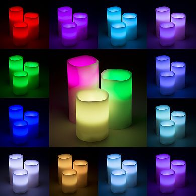 Lavish Home LED Color Changing Flameless Pillar Candle & Remote 4-piece Set