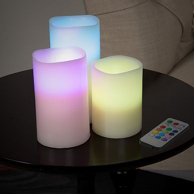 Lavish Home LED Color Changing Flameless Pillar Candle & Remote 4-piece Set