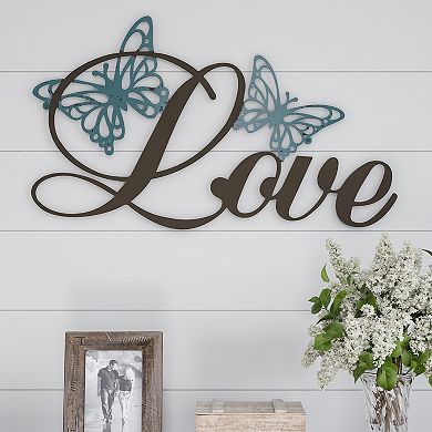 Lavish Home Metal "Love" Cursive Cutout & Butterfly Wall Art