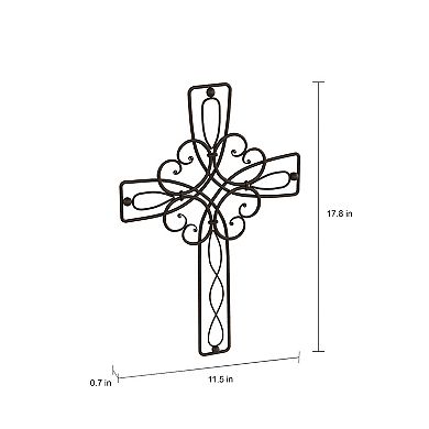 Lavish Home Metal Wall Cross with Decorative Floral Scroll Wall Decor