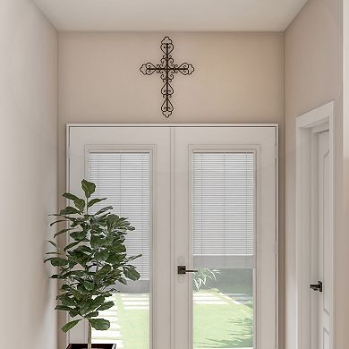 Lavish Home Metal Fleur-De-Lis Cross Wall Decor