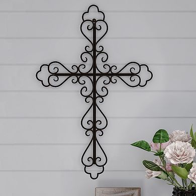 Lavish Home Metal Fleur-De-Lis Cross Wall Decor