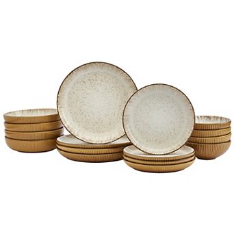 Tabletops Gallery Jura Caramel Reactive Glaze Stoneware 16 pc Dinnerware Set