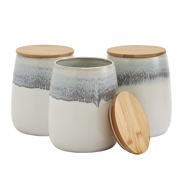 Tabletops Gallery Green Leaf 3-Piece Ceramic Canister Set with