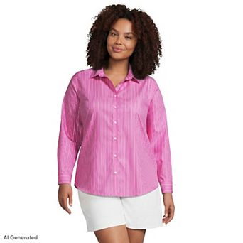Plus Size Lands' End Wrinkle-Free No Iron Button-Front Shirt