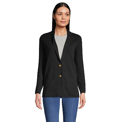Lands End Women s Fine Gauge Cotton Button Front Blazer Sweater Black