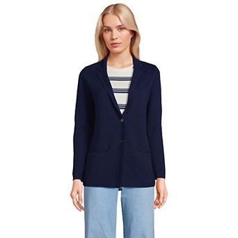 Women's Lands' End Fine Gauge Cotton Button Front Sweater Blazer
