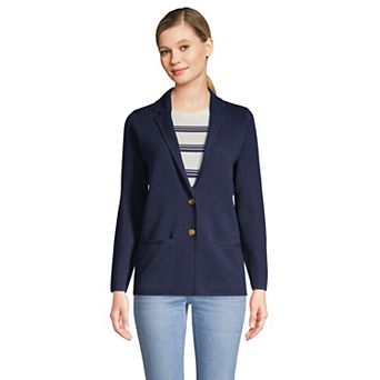 Women's Lands' End Fine Gauge Cotton Button Front Sweater Blazer