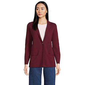Women's Lands' End Fine Gauge Cotton Button Front Sweater Blazer