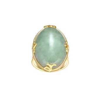Dynasty Jade 18k Gold Over Sterling Silver Green Jade Ring