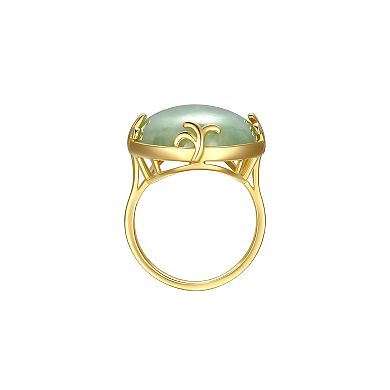 18k Gold Over Sterling Silver Green Jade Ring