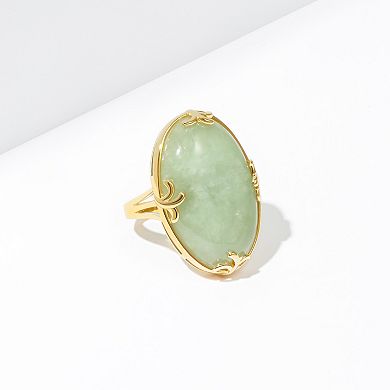 18k Gold Over Sterling Silver Green Jade Ring