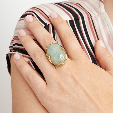 18k Gold Over Sterling Silver Green Jade Ring