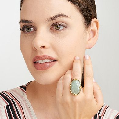 18k Gold Over Sterling Silver Green Jade Ring