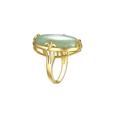 18k Gold Over Sterling Silver Green Jade Ring